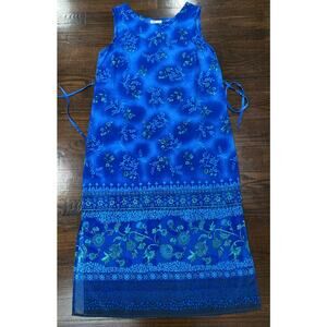 Darian Midi Dress Tie Waist Floral Hawaiian Women's Size 12P Blue Vintage?
